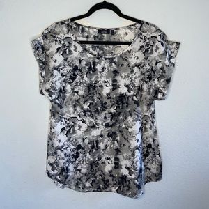 Floral silk like grey and black top